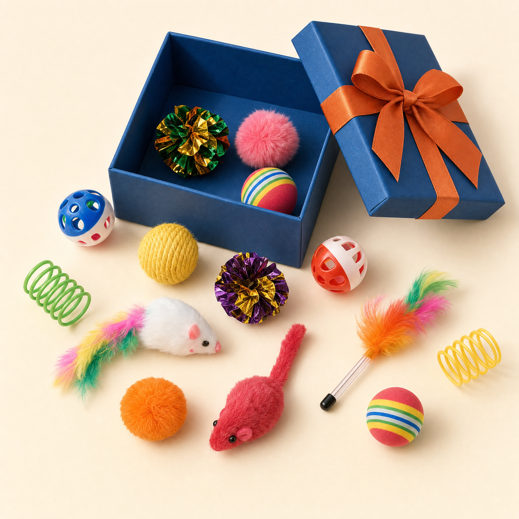 Wingman mystery cat toy box with 14 assorted toys